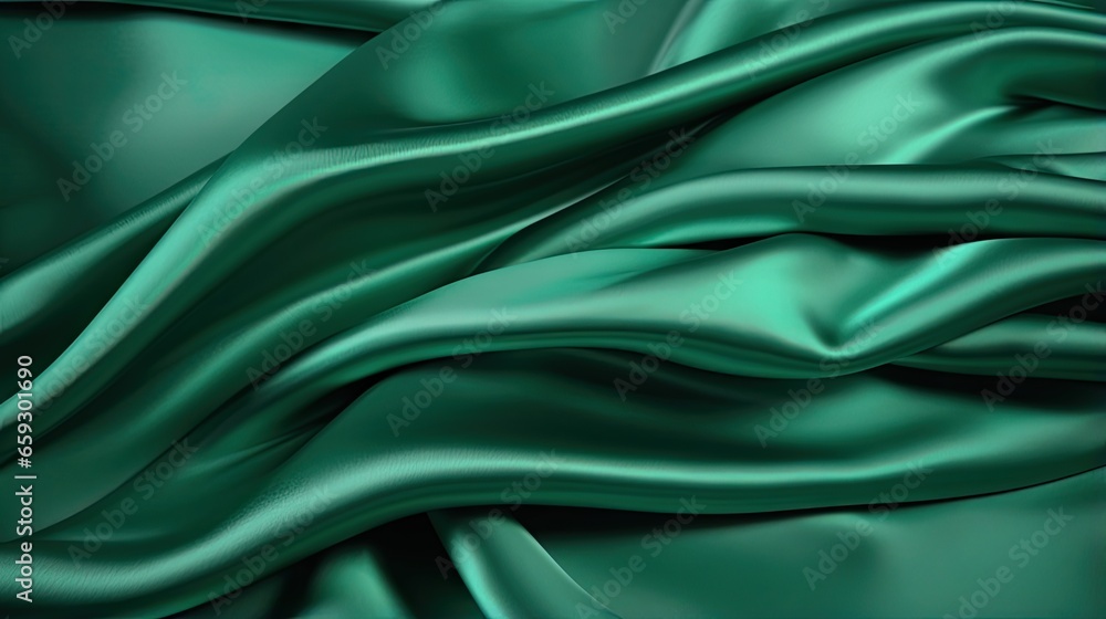 Poster emerald green silk fabric with a beautiful texture and pattern
