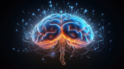 AI digital brain with glowing blue neural connections