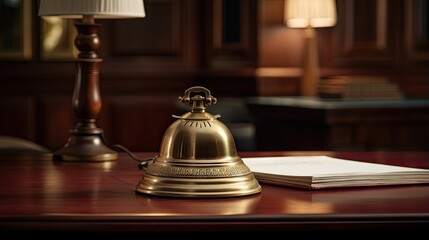 Fototapeta na wymiar Antique desk bell at hotel reception