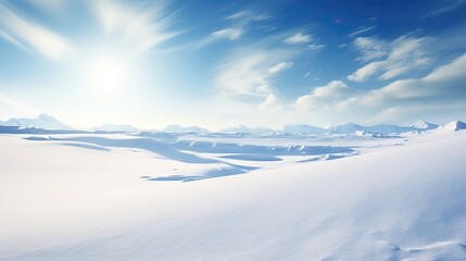 Fototapeta na wymiar Clear blue sky and bright snow create a winter backdrop outdoors