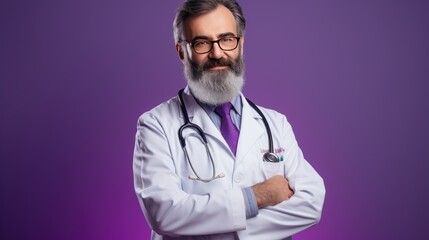 Distinguished Capture: Middle Eastern doctor, soft lavender background for medical advisories- generative AI, fiction Person