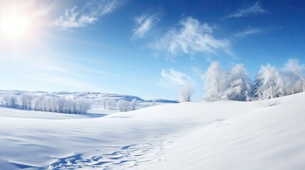 Fototapeta na wymiar Clear blue sky and bright snow create a winter backdrop outdoors