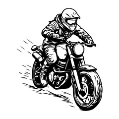 bikers riding a motorcycle skull riding a motorcycle.vector hand drawing,Shirt designs, biker, disk jockey, gentleman, barber and many others.	