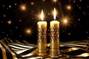 Burning candles a star of David on Shabbat. - obrazy, fototapety, plakaty