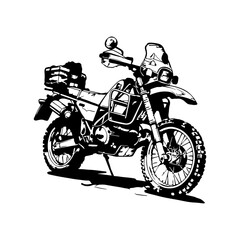 Obraz na płótnie Canvas vintage scrambler motorcycle, vintage enduro, Retro motorcycle, black and white detailed vector illustration isolated without backdrop, chopper. Icon of a stylish vintage motorbike 