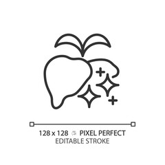2D pixel perfect editable black healthy liver icon, isolated monochromatic vector, thin line illustration representing metabolic health.