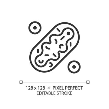 2D pixel perfect editable black mitochondria icon, isolated monochromatic vector, thin line illustration representing metabolic health.
