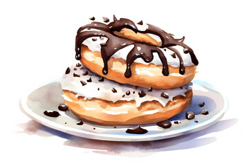 Cookies And Cream Donut watercolor art style