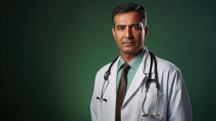 Distinguished Capture: Middle Eastern doctor, soft green studio background for medical advisories- generative AI, fiction Person