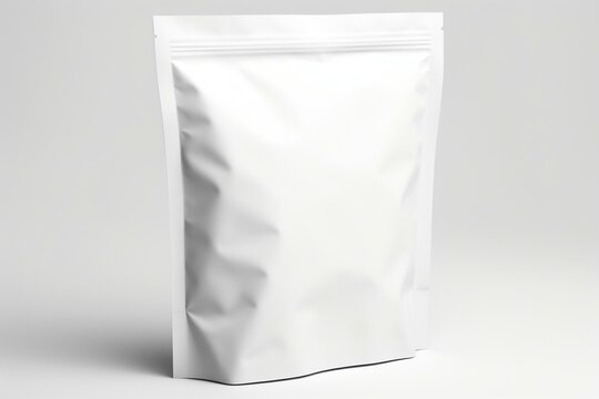 White Pouch For Food Packaging, Ready For Design. Isolated On White Background. 3D Mockup. Generative AI