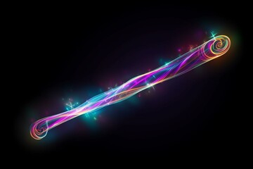 Glowing wand with neon trail on a dark background. Illustration with vibrant colors. Generative AI