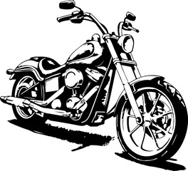 Retro motorcycle, black and white detailed vector illustration isolated without backdrop, chopper. Icon of a stylish vintage motorbike with details for decoration and design without a background	