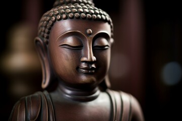 Closeup of serene Buddha statue in meditation. Generative AI