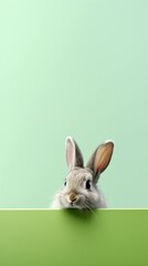 cute easter bunny on a light green background with space for text on the side, vertical format, background image, AI generated