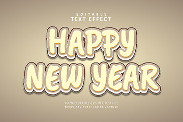 Happy new year editable text effect 3 dimension emboss cartoon style