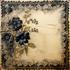 Vintage Black Flowers Digital Paper Clip Art Sublimation Background