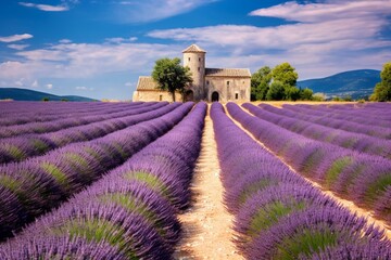 Picturesque lavender field in Provence. Generative AI