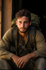 Obraz premium Serene Calm Amidst Chaos: Detailing the peaceful composure of an Israeli soldier during a high-stress hostage rescue operation in Israel 