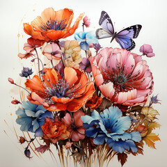 Wild Flowers Butterflies Digital Paper Clip Art  Sublimation Background