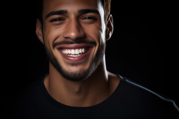 Close up of beautiful smiling man with white perfect teeth - obrazy, fototapety, plakaty
