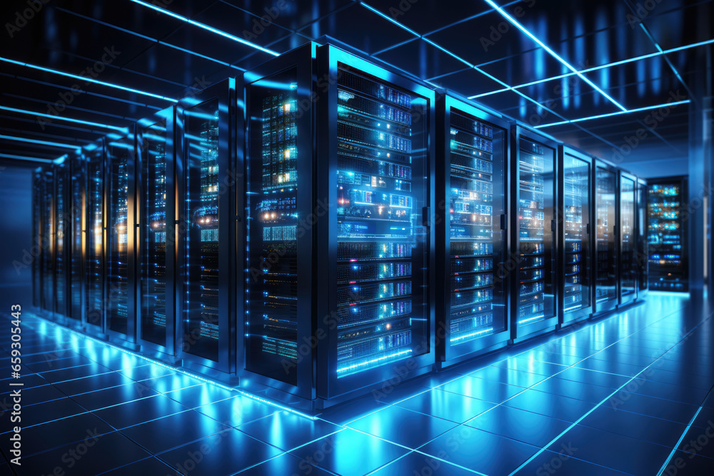 Poster data center with servers with powerful hardware
