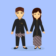 Cute illustration wearing West Java traditional clothes batik