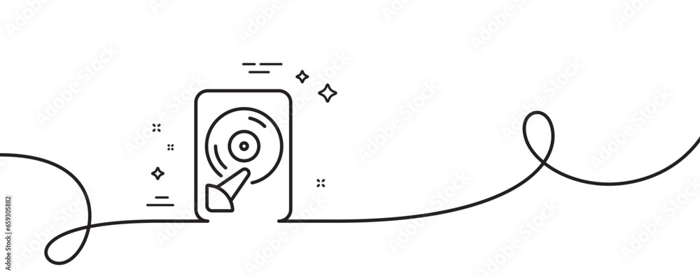Poster hdd line icon. continuous one line with curl. computer memory component sign. data storage symbol. h