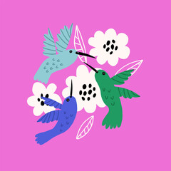 Bright Hummingbird with flower cotton for kids print