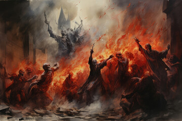 Scary nightmare demons monsters on fire