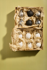 holiday small balls decor. space for text