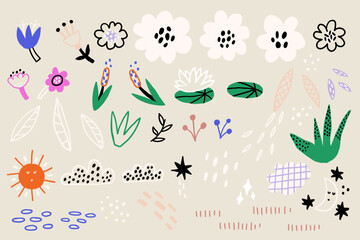 Set flower nature star cloud vector elements for decor