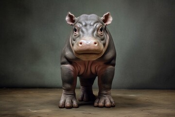 Young hippo, 3 months, standing alone. Generative AI