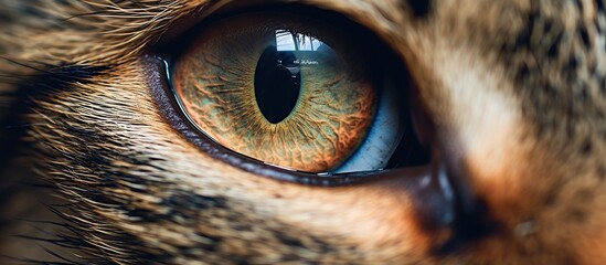 Close-up of a cat's eye. Macro photography of a cat's eye. - obrazy, fototapety, plakaty