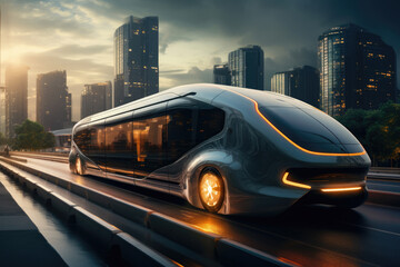 Fototapeta premium Futuristic self-driving car of the future on the highway