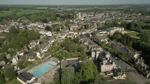 Cirencester Park Open Air Swimming Pool Town Church Aerial Landscape Cotswolds UK Spring