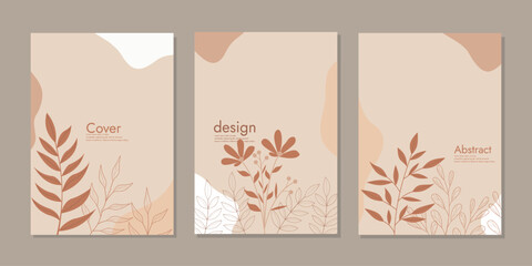 set of book cover templates with abstract and floral elements. beautiful botanical abstract background .size A4 For notebook, book, brochure, planner, catalog