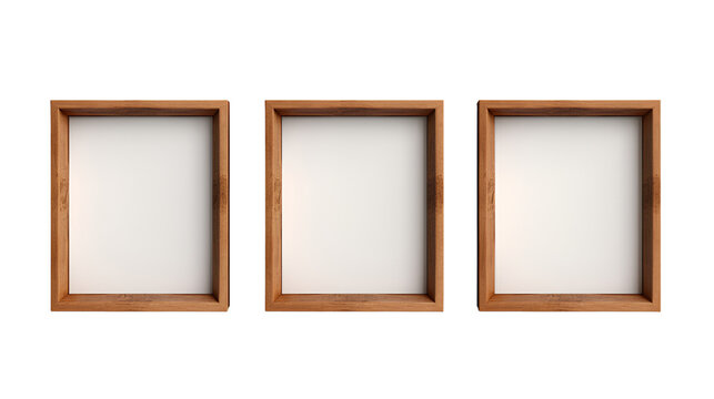 set of wooden picture frames isolated on transparent background, png format, photo frame