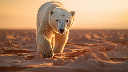 Polar bear after global warming disaster concept - obrazy, fototapety, plakaty
