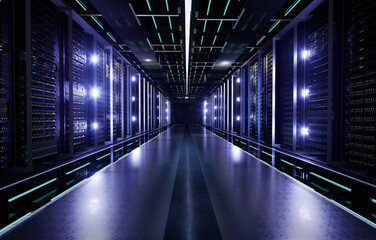 Data Center with Servers.3d illustration.	
