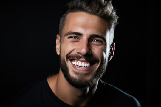 Close up of beautiful smiling man with white perfect teeth