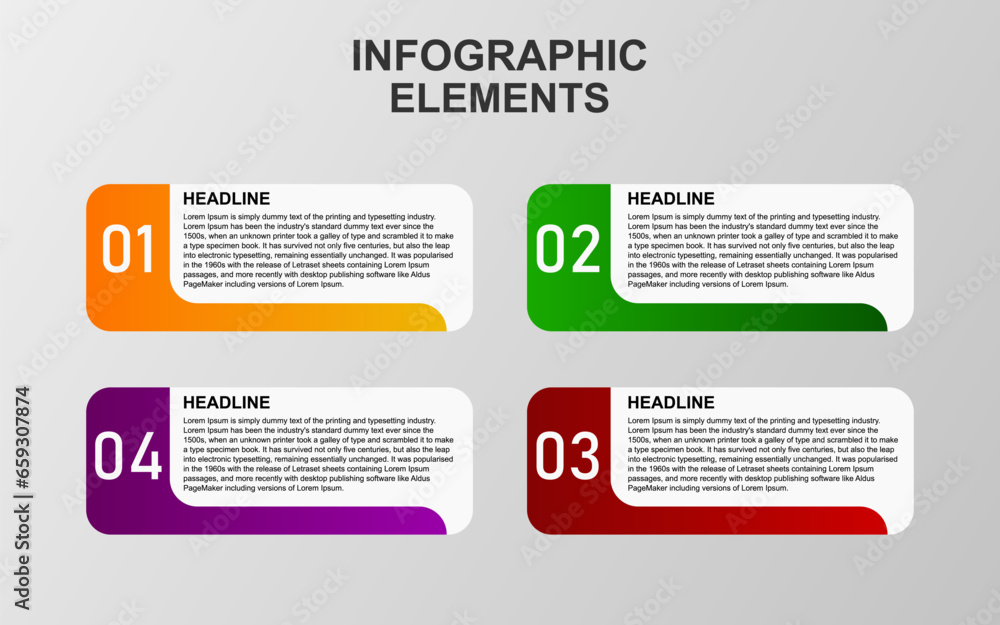Poster infographic element design with 4 colorful steps for presentation and business. infographic planning