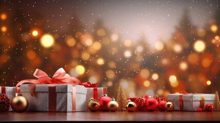 Christmas decoration gifts and bokeh background ,ai generated