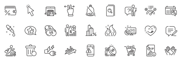 Fototapeta na wymiar Icons pack as Inflation, Correct answer and Savings tax line icons for app include Vr, Warning message, Growth chart outline thin icon web set. Mortgage, Electricity plug. Vector