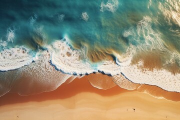 Stunning aerial view of gorgeous beach, illuminated by sunlight. Generative AI