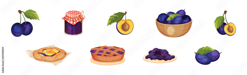 Poster Sweet Plum Food and Cooked Product Vector Set