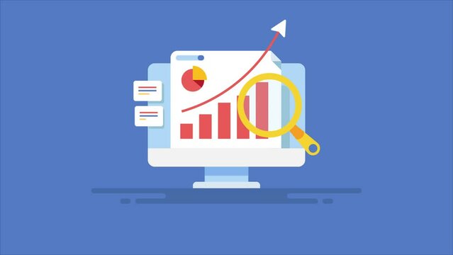 Business generates more revenue from display ad network and paid advertising campaign, income graph going upward, financial data analytics report on desktop screen, video animation.