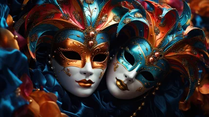 Gardinen A vivid splash of art and merriment, Venetian carnival masks adorn this Mardi Gras banner with room for your copy.  © Liana