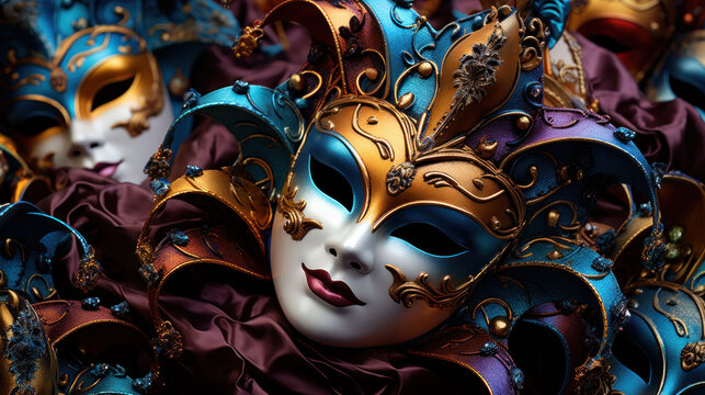 Venetian mask carnival splendor fills this Mardi Gras banner, offering a canvas for your message amid the colors.
