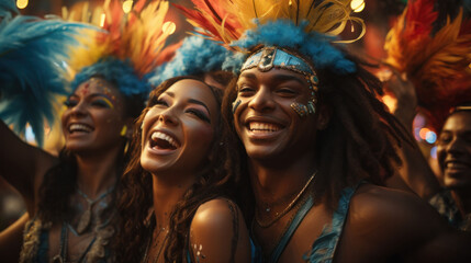 Obraz na płótnie Canvas portrait of a couple in carnival mask. Carnival Joy in Rio: Traditional Costumes Illuminate the City Centre Celebrations.