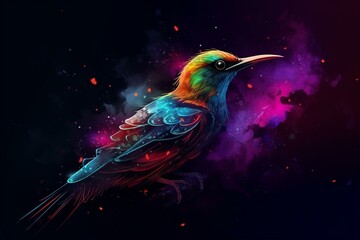 Colorful bird in space. Generative AI